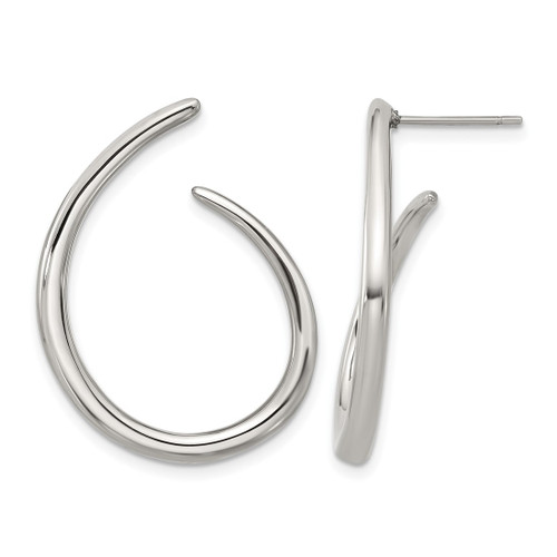 Chisel Stainless Steel Polished Curled Post Hoop Drop Earrings, 30 mm