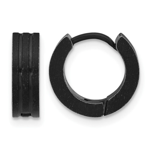 Chisel Stainless Steel Antiqued Brushed and Polished Hinged Hoop Earrings, 12 mm