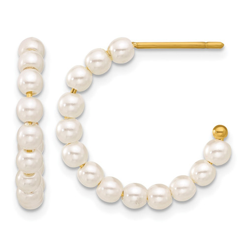 Chisel Stainless Steel Polished Yellow Ion-Plated White Mother of Pearl J-Hoop Earrings, 22 mm