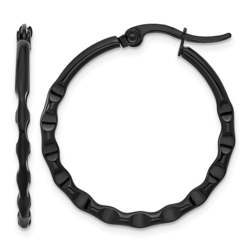 Chisel Stainless Steel Polished Black Ion-Plated Wavy Hoop Earrings, 31 mm