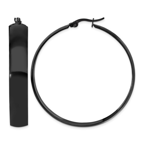 Chisel Stainless Steel Polished Black Ion-Plated 9 mm Hoop Earrings, 52 mm Long