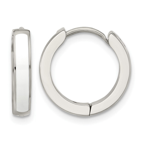 Chisel Stainless Steel Polished with White Enamel 2.90 mm Hinged Hoop Earrings, 15 mm Long