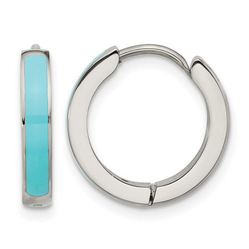 Chisel Stainless Steel Polished with Blue Enamel 2.90 mm Hinged Hoop Earrings, 15.5 mm Long