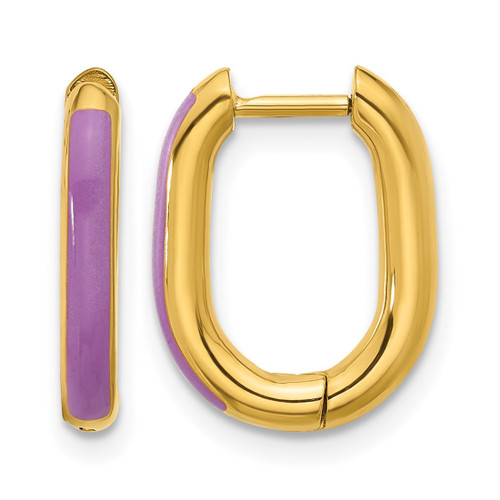 Chisel Stainless Steel Polished Yellow Ion-Plated with Purple Enamel 2.40 mm Elongated Hinged Hoop Earrings, 15 mm Long