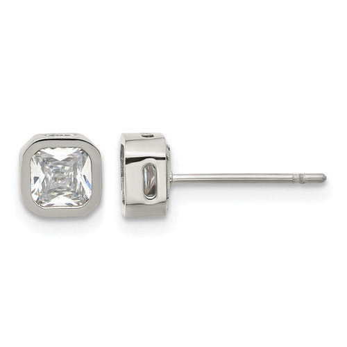 Chisel Stainless Steel Polished 5 mm Cubic Zirconia Squared Stud Earrings, 6 mm Long
