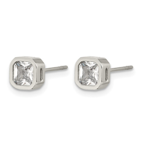 Chisel Stainless Steel Polished 5 mm Cubic Zirconia Squared Stud Earrings, 6 mm Long - View 2