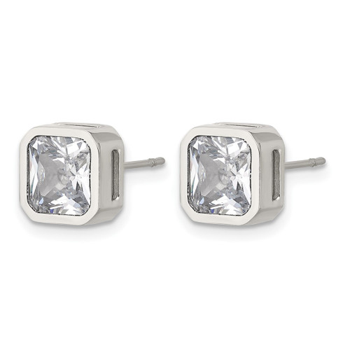 Chisel Stainless Steel Polished 7 mm Cubic Zirconia Squared Stud Earrings, 8 mm Long - View 2
