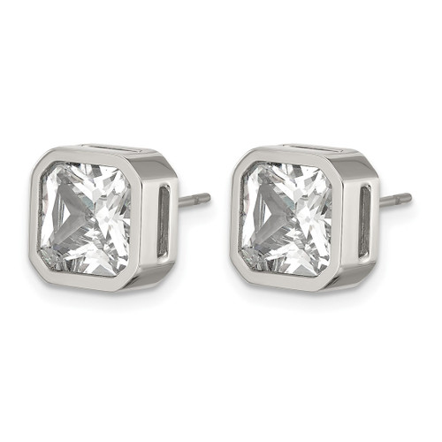 Chisel Stainless Steel Polished 8 mm Cubic Zirconia Squared Stud Earrings, 9 mm Long - View 2