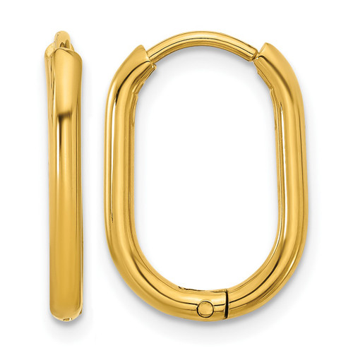 Chisel Stainless Steel Polished Yellow Ion-Plated Elongated 2 mm Hinged Hoop Earrings, 18 mm Long