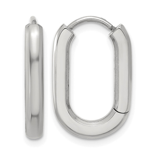 Chisel Stainless Steel Polished Elongated 3 mm Hinged Hoop Earrings, 19 mm Long