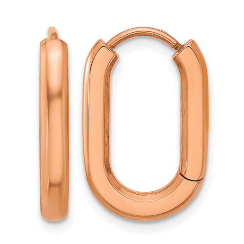 Chisel Stainless Steel Polished Rose Ion-Plated Elongated 3 mm Hoop Earrings, 19 mm Long