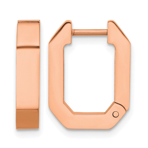 Chisel Stainless Steel Polished Rose Ion-Plated Squared Edges 4 mm Hinged Hoop Earrings, 17 mm Long