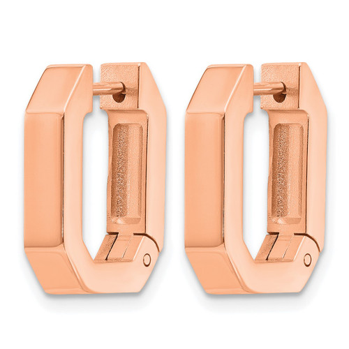Chisel Stainless Steel Polished Rose Ion-Plated Squared Edges 4 mm Hinged Hoop Earrings, 17 mm Long - View 2
