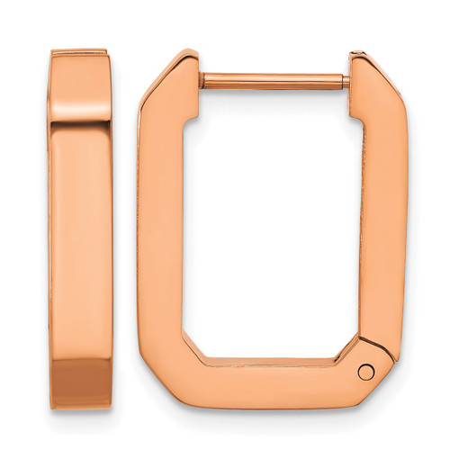 Chisel Stainless Steel Polished Rose Ion-Plated Squared Edge 4 mm Hinged Hoop Earrings, 21 mm Long