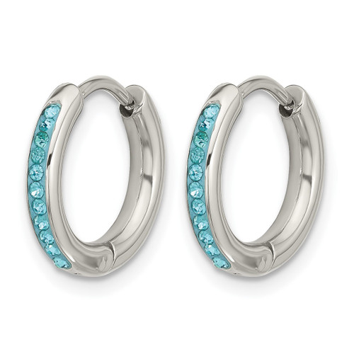 Chisel Stainless Steel Polished Preciosa Aqua Bohemica Crystal Hoop Earrings, 14 mm - View 2