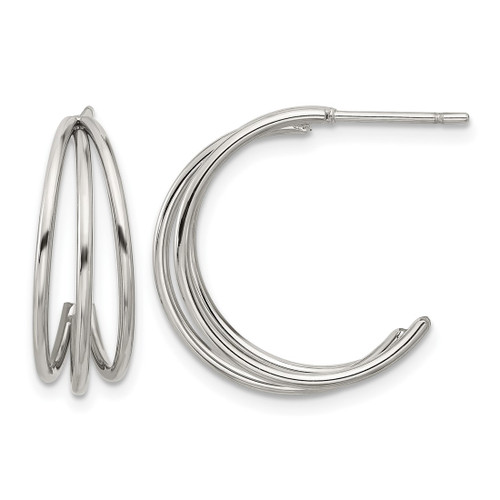 Chisel Stainless Steel Polished Wire J Hoop Post Earrings, 20 mm