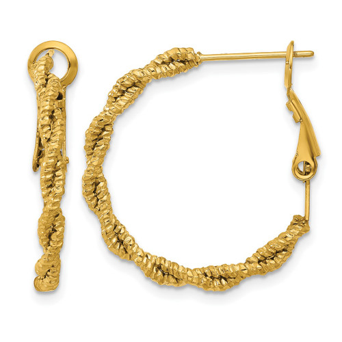 Chisel Stainless Steel Polished Textured Yellow Ion-Plated Omega Back Hoop Earrings, 25 mm