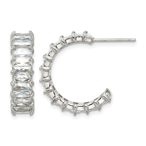 Chisel Stainless Steel Polished White Zircon J-Hoop Earrings, 22 mm