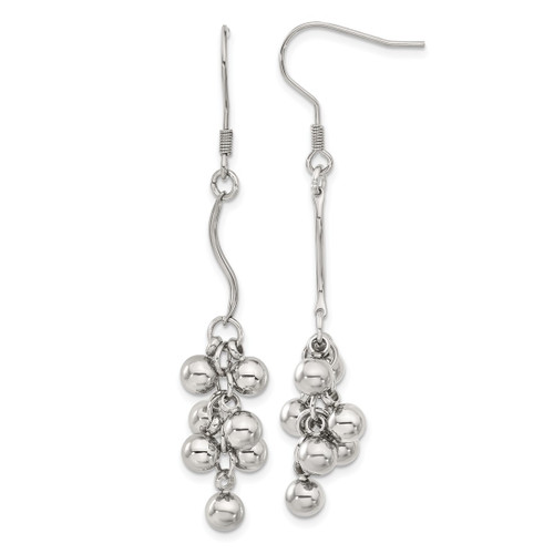 Stainless Steel Polished Beads Dangle French Wire Earrings, 64 mm