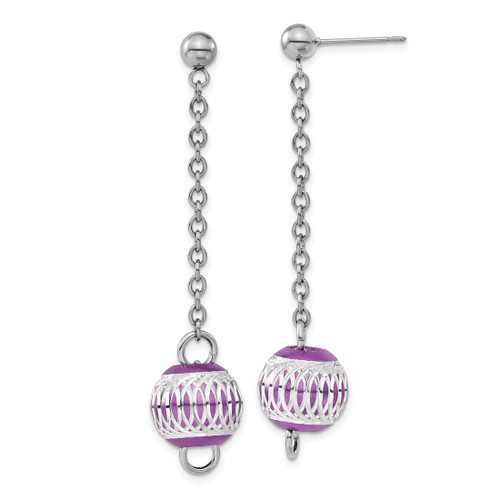 Stainless Steel Purple Ion-Plated Diamond-Cut Bead Post Dangle Earrings, 49 mm