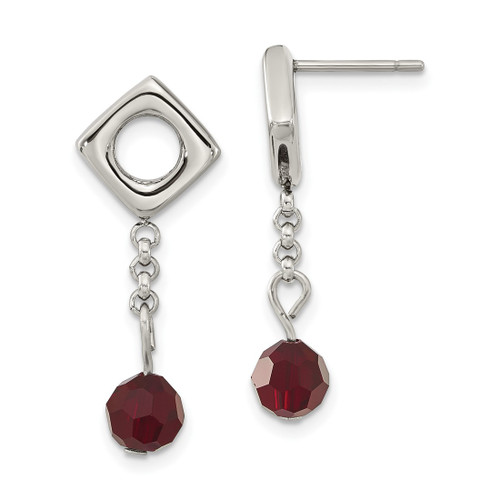 Stainless Steel Red Crystal Post Dangle Earrings, 28.4 mm