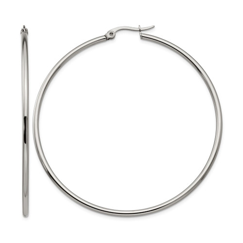 Chisel Stainless Steel Polished 60 mm Diameter 2 mm Hoop Earrings