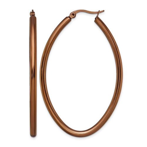 Chisel Stainless Steel Polished Brown Ion-Plated 55 mm Diameter 3 mm Oval Hoop Earrings