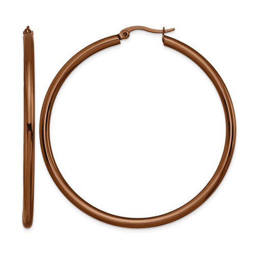 Chisel Stainless Steel Polished Brown Ion-Plated 47 mm Diameter 3 mm Hoop Earrings, 52 mm Long