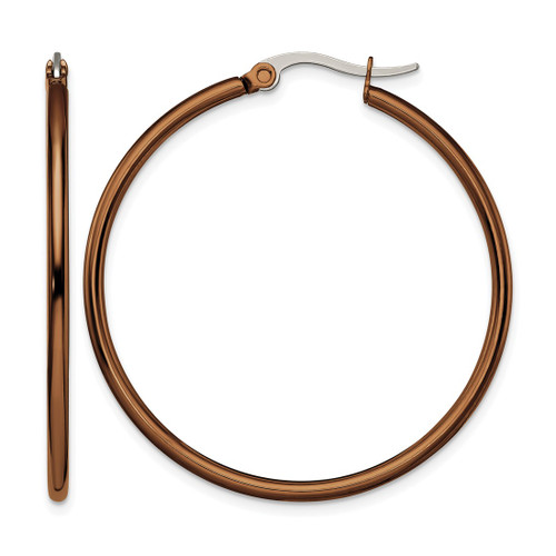 Chisel Stainless Steel Polished Brown Ion-Plated 40 mm Diameter 2 mm Hoop Earrings, 35 mm Long