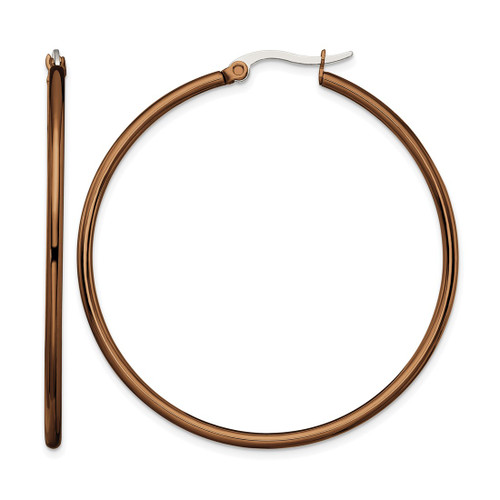 Chisel Stainless Steel Polished Brown Ion-Plated 48 mm Diameter 2 mm Hoop Earrings, 43 mm Long