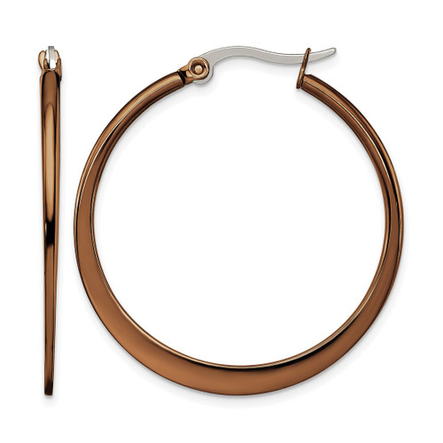 Chisel Stainless Steel Polished Brown Ion-Plated 34 mm Diameter Tapered Hoop Earrings, 35 mm Long