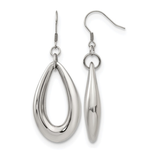 Chisel Stainless Steel Polished Teardrop Dangle Shepherd Hook French Wire Earrings, 59 mm