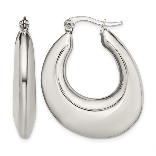 Chisel Stainless Steel Polished Teardrop Hollow Hoop Earrings, 34 mm