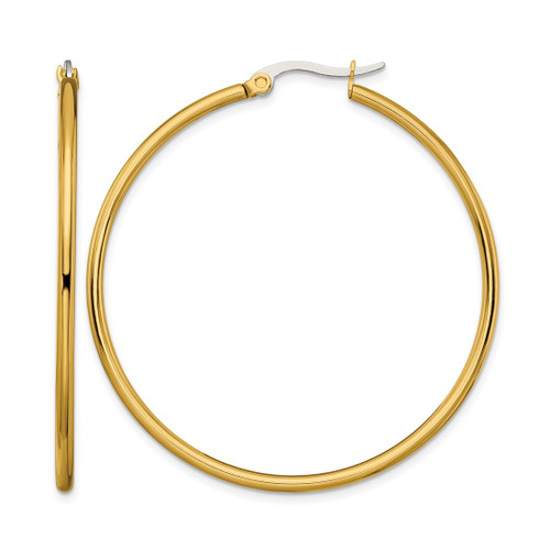 Chisel Stainless Steel Polished Yellow Ion-Plated 48 mm Diameter 2 mm Hoop Earrings