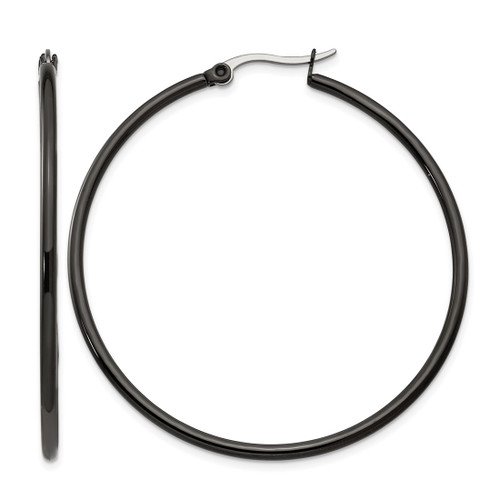 Chisel Stainless Steel Polished Black Ion-Plated 48 mm Diameter 2 mm Hoop Earrings