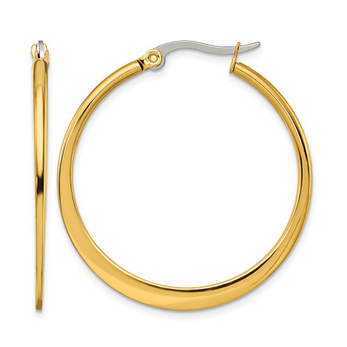 Chisel Stainless Steel Polished Yellow Ion-Plated Tapered 34 mm Diameter Hoop Earrings