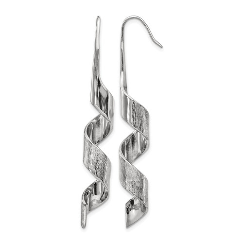 Chisel Stainless Steel Polished and Textured Swirl Shepherd Hook Drop French Wire Earrings