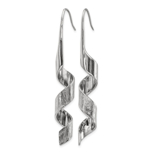 Chisel Stainless Steel Polished and Textured Swirl Shepherd Hook Drop French Wire Earrings - View 2