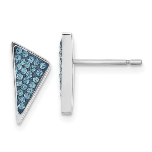 Stainless Steel Blue Crystal Triangles Stud Earrings, 13 mm