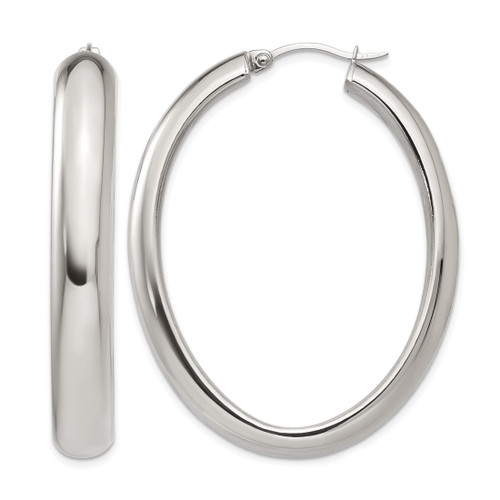 Chisel Stainless Steel Polished Hollow Oval Hoop Earrings, 48 mm