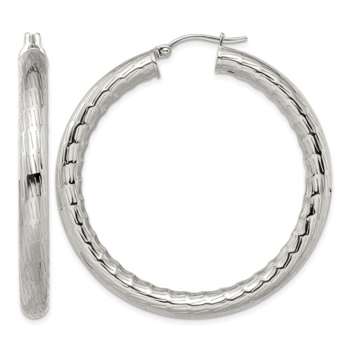 Chisel Stainless Steel Polished and Textured Hollow Hoop Earrings, 50 mm