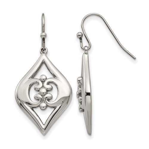 Stainless Steel Polished Dangle Shepherd Hook Drop French Wire Earrings, 39 mm