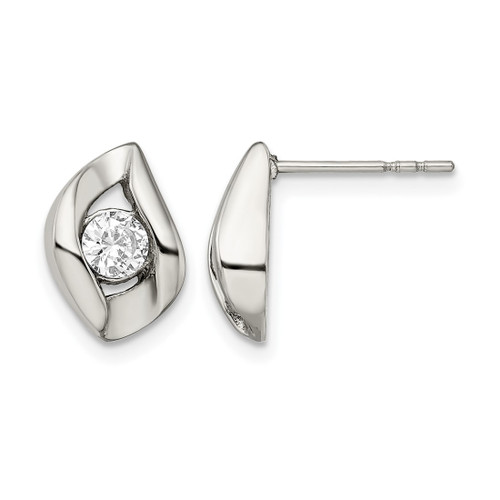 Chisel Stainless Steel Polished with Cubic Zirconia Stud Earrings, 12.5 mm