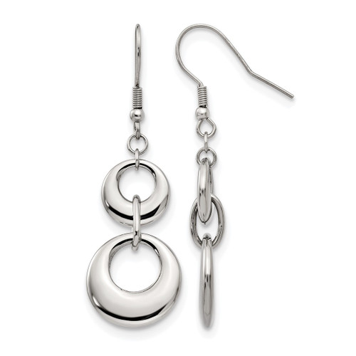 Chisel Stainless Steel Polished Circles Dangle Shepherd Hook Drop French Wire Earrings