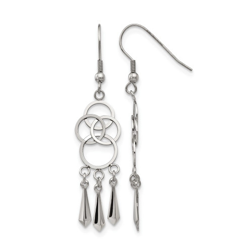 Chisel Stainless Steel Polished Dangle Shepherd Hook Drop French Wire Earrings, 13.5 mm Wide