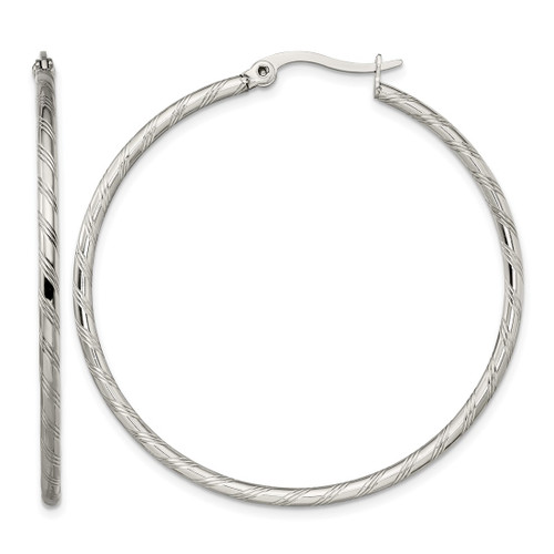 Chisel Stainless Steel Polished and Textured Hoop Earrings, 49 mm
