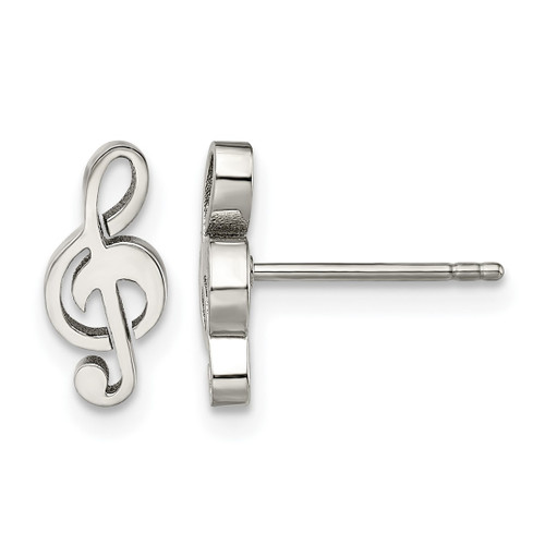 Chisel Stainless Steel Polished Treble Clef Stud Earrings