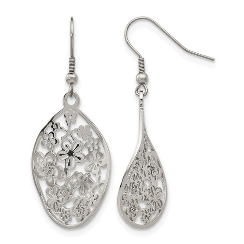 Chisel Stainless Steel Polished Flower Dangle Shepherd Hook Drop French Wire Earrings