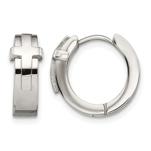 Chisel Stainless Steel Polished Cross Hinged Hoop Earrings