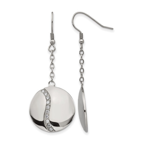 Stainless Steel Polished with Cubic Zirconia Dangle Shepherd Hook Drop French Wire Earrings